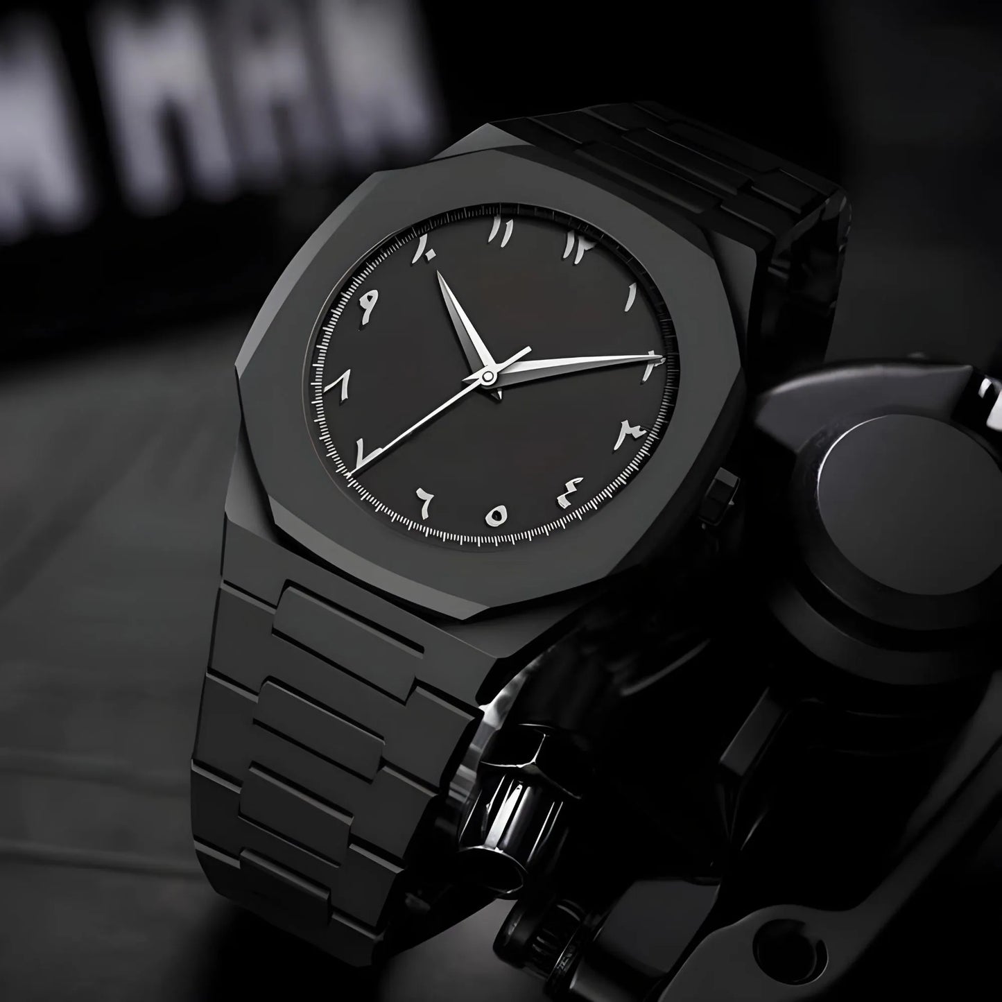 Arabic Aura Watch 2025 Black Modern Creative Design Waterproof Stainless Steel Chain Quartz Movement