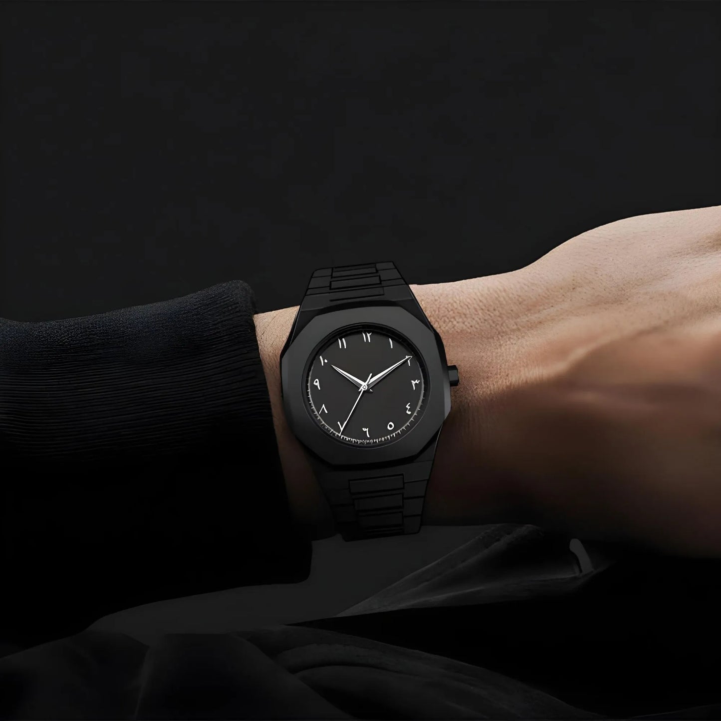 Arabic Aura Watch 2025 Black Modern Creative Design Waterproof Stainless Steel Chain Quartz Movement