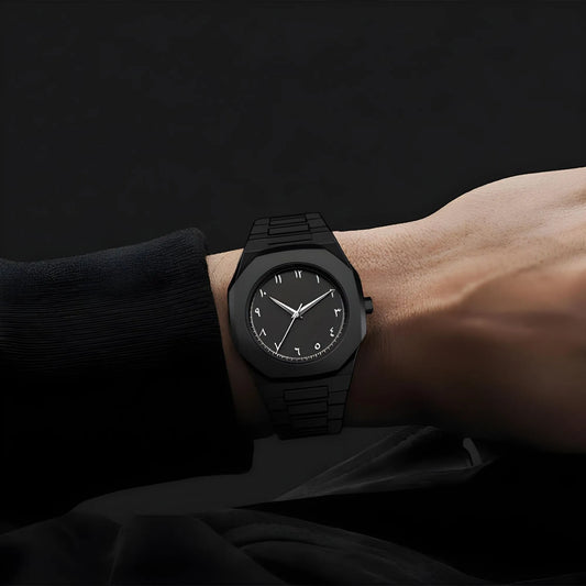 Arabic Aura Watch 2025 Black Modern Creative Design Waterproof Stainless Steel Chain Quartz Movement
